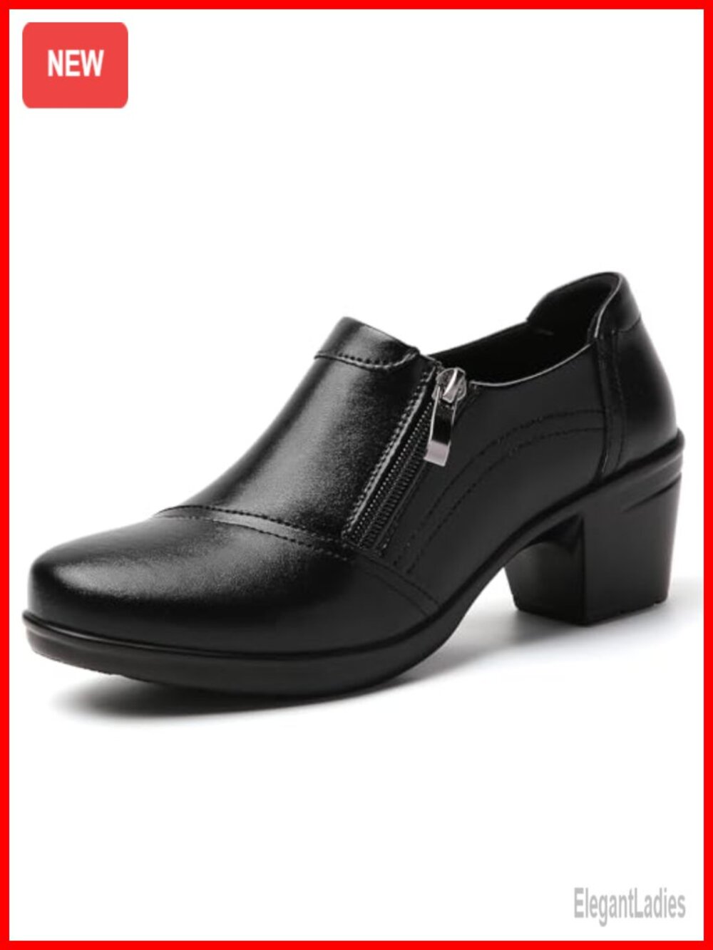 Faux Leather Block Heel Loafers for Women, Slip-On Dressy Casual Work Shoes